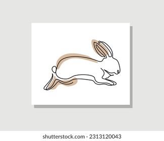 Continuous single one line art drawing of adorable cute bunny rabbit boho style vector illustration