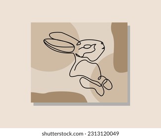 Continuous single one line art drawing of adorable cute bunny rabbit boho style vector illustration