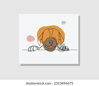 Dibujo continuo de una sola línea de arte de un lindo retrato de perro corgi bohemian estilo boho diseño vector ilustración