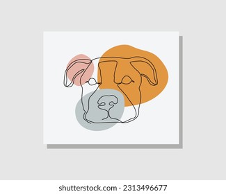 Continuous single one line art drawing of cute corgi dog portrait bohemian boho style design vector illustration