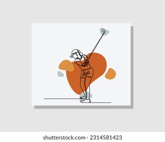 Continuous single one line art drawing of professional golf player athlete golfer sport person in boho style design vector illustration