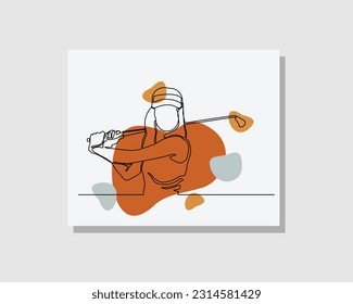 Continuous single one line art drawing of professional golf player athlete golfer sport person in boho style design vector illustration