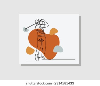 Kontinuierliche einmalige Kunstzeichnung eines Profi-Golfer-Athleten im Boho-Stil, Vektorgrafik