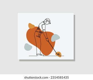 Dibujo continuo de una sola línea de arte de un jugador profesional de golf deportista golfista persona en diseño de estilo boho ilustración vectorial