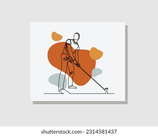 Kontinuierliche einmalige Kunstzeichnung eines Profi-Golfer-Athleten im Boho-Stil, Vektorgrafik