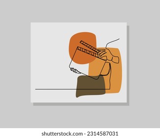 Continuous single one line art drawing of person holding film movie clapper board producer director film maker in boho style design vector illustration