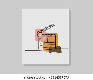 Continuous single one line art drawing of film movie clapper board producer director film maker in boho style design vector illustration