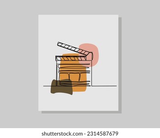 Continuous single one line art drawing of film movie clapper board producer director film maker in boho style design vector illustration