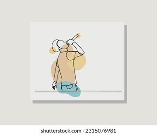 Continuous single one line art drawing of casual young man sing a song karaoke with microphone in boho bohemian style design vector illustration