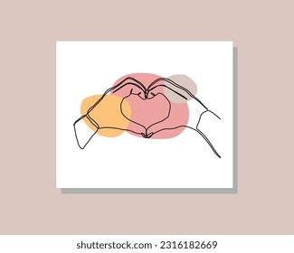 Dibujo continuo de una sola línea de las manos amor al corazón forma valentina día atención de la salud romántica humanidad juntos símbolo de unidad en diseño bohemio estilo vectorial