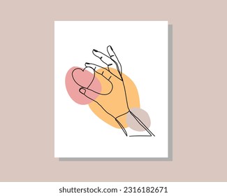 Continuous single one line art drawing of hands heart love shape valentine day romantic health care humanity together unity symbol in boho bohemian style design vector illustration