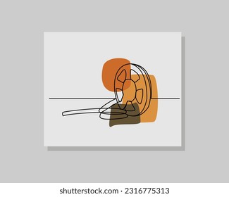 Continuous single one line art drawing of vintage retro old strip roll tape movie and photo record for cinema theater in boho bohemian style design vector illustration