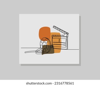 Continuous single one line art drawing of vintage retro old film roll strip record and clapperboard for director movie in boho bohemian style design vector illustration
