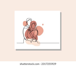 Continuous single one line art drawing of romantic love couple hugging for valentine in boho bohemian style design vector illustration