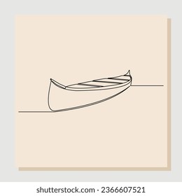 continuous single one line art sketch hand drawn drawing of wooden fishing canoe vector illustration