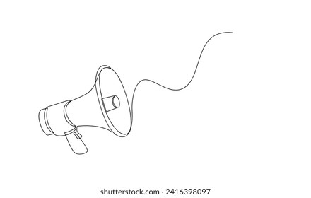 Continuous single one line art drawing of megaphone speaker for news and promotion vector illustration