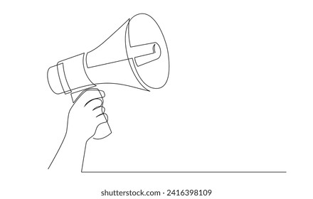 Continuous single one line art drawing of megaphone speaker for news and promotion vector illustration