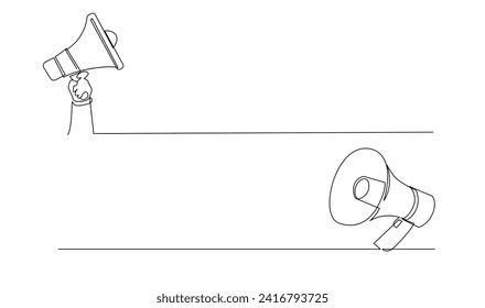 Continuous single one line art drawing of megaphone speaker for news and promotion vector illustration