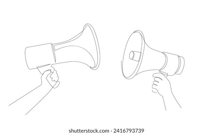 Continuous single one line art drawing of megaphone speaker for news and promotion vector illustration