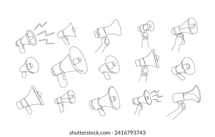 Continuous single one line art drawing of megaphone speaker for news and promotion vector illustration