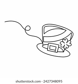 Continuous single one line art St Patrick's Day Leprechaun hat vector