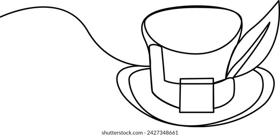 Continuous single one line art St Patrick's Day Leprechaun hat vector clip art