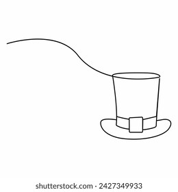 Continuous single one line art St Patrick's Day Leprechaun hat vector illustration