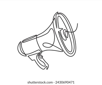 Continuous single one line art drawing of megaphone speaker for news and promotion vector illustration