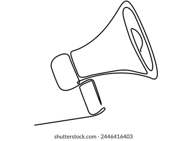 Continuous single one line art drawing of megaphone speaker for news and promotion vector illustration