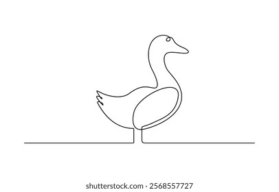 Continuous single one line art drawing, Duck single continuous one line out line vector, Duck continuous one line drawing  outline vector illustration.