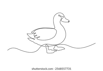 Continuous single one line art drawing, Duck single continuous one line out line vector, Duck continuous one line drawing  outline vector illustration.