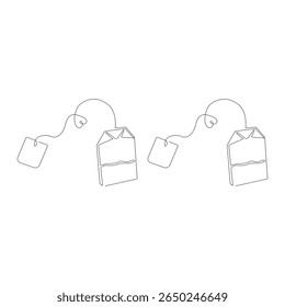 Continuous single one line art drawing of paper tea bag icon