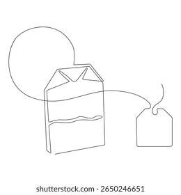 Continuous single one line art drawing of paper tea bag icon