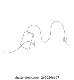 Dibujo continuo de una sola línea del arte del icono de la bolsa de té de papel