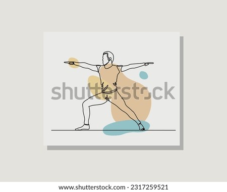 Continuous single one line art drawing of man practice gymnastic yoga exercise in boho bohemian style design vector illustration
