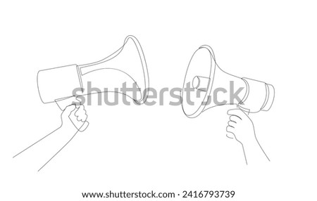 Continuous single one line art drawing of megaphone speaker for news and promotion vector illustration
