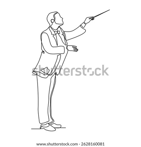 Continuous single one line art drawing of music conductor directing concert orchestra performance with stick. Vector illustration editable stroke sketch