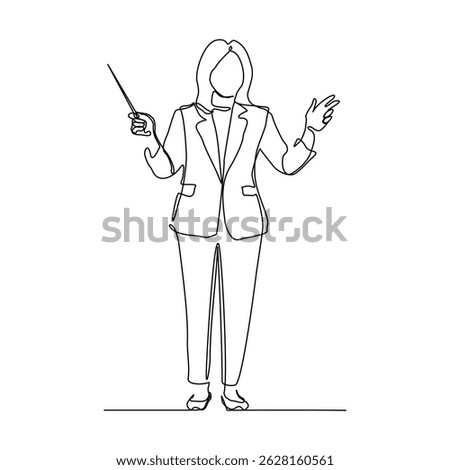 Continuous single one line art drawing of music conductor directing concert orchestra performance with stick. Vector illustration editable stroke sketch