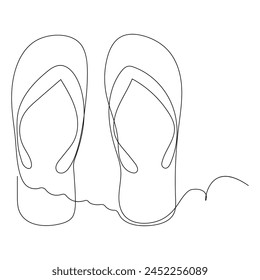 Continuous single one line of beach slippers drawing illustration art vector sandal design