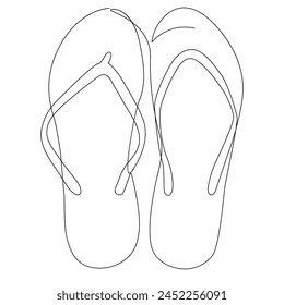 Continuous single one line of beach slippers drawing illustration art vector sandal design