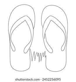 Continuous single one line of beach slippers drawing illustration art vector sandal design