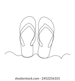 Continuous single one line of beach slippers drawing illustration art vector sandal design