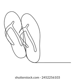 Continuous single one line of beach slippers drawing illustration art vector sandal design