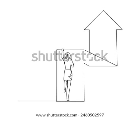 Continuous single one line a career woman who is on the rise. . Business growth concept.  Design vector illustration