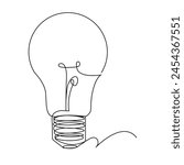 Continuous single one line drawing Lightbulb art vector design