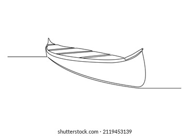 Continuous Single One Line Drawing Of Wooden Fishing Canoe Vector Illustration