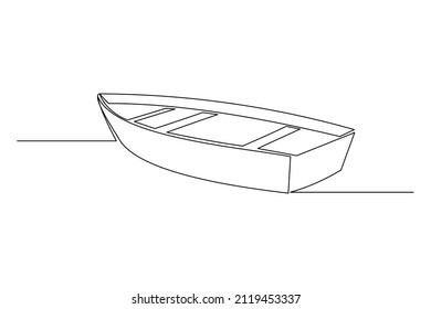 Continuous Single One Line Drawing Of Wooden Fishing Canoe Vector Illustration