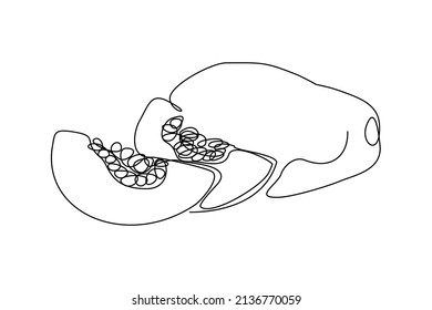 Continuous single one line drawing of fresh papaya exotic tropical fruit vector illustration