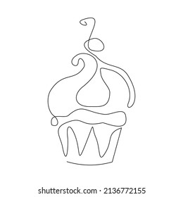 Continuous single one line drawing of sweet delicious muffin cup cake vector illustration