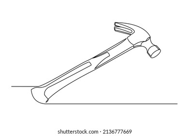 Continuous single one line drawing of hammer construction handyman tool and judge law vector illustration